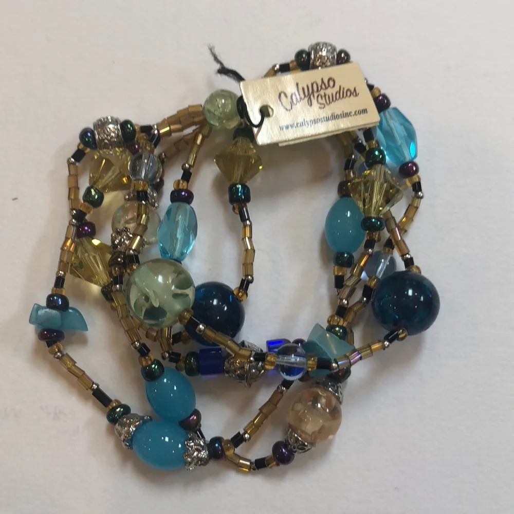 Calypso Studios bracelet beaded multi color 5 strand elastic stretchy Y2K